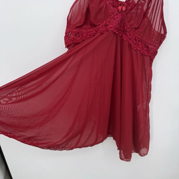 Unbranded Red Sheer Lace Lingerie Babydoll Dress Size 2X - Picture 4 of 10